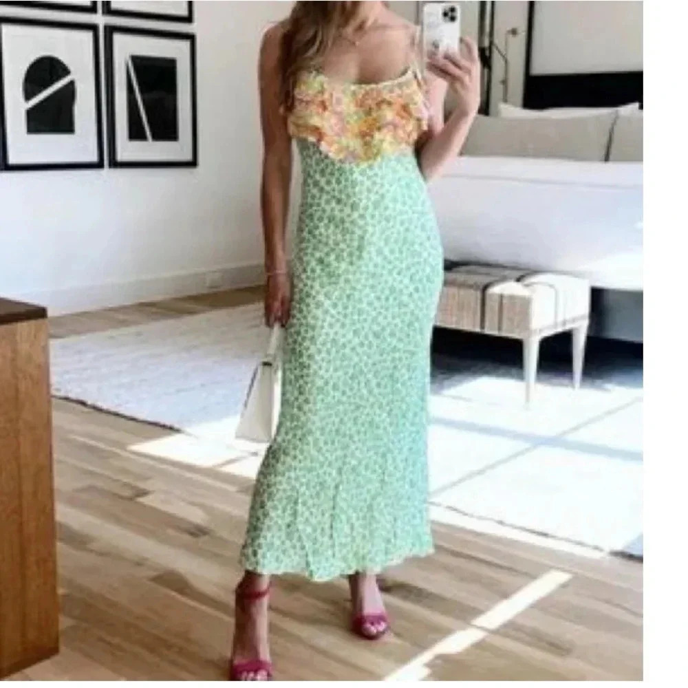 Limited “Rixo” green animal print maxi dress / size small / leopard / - Picture 5 of 11